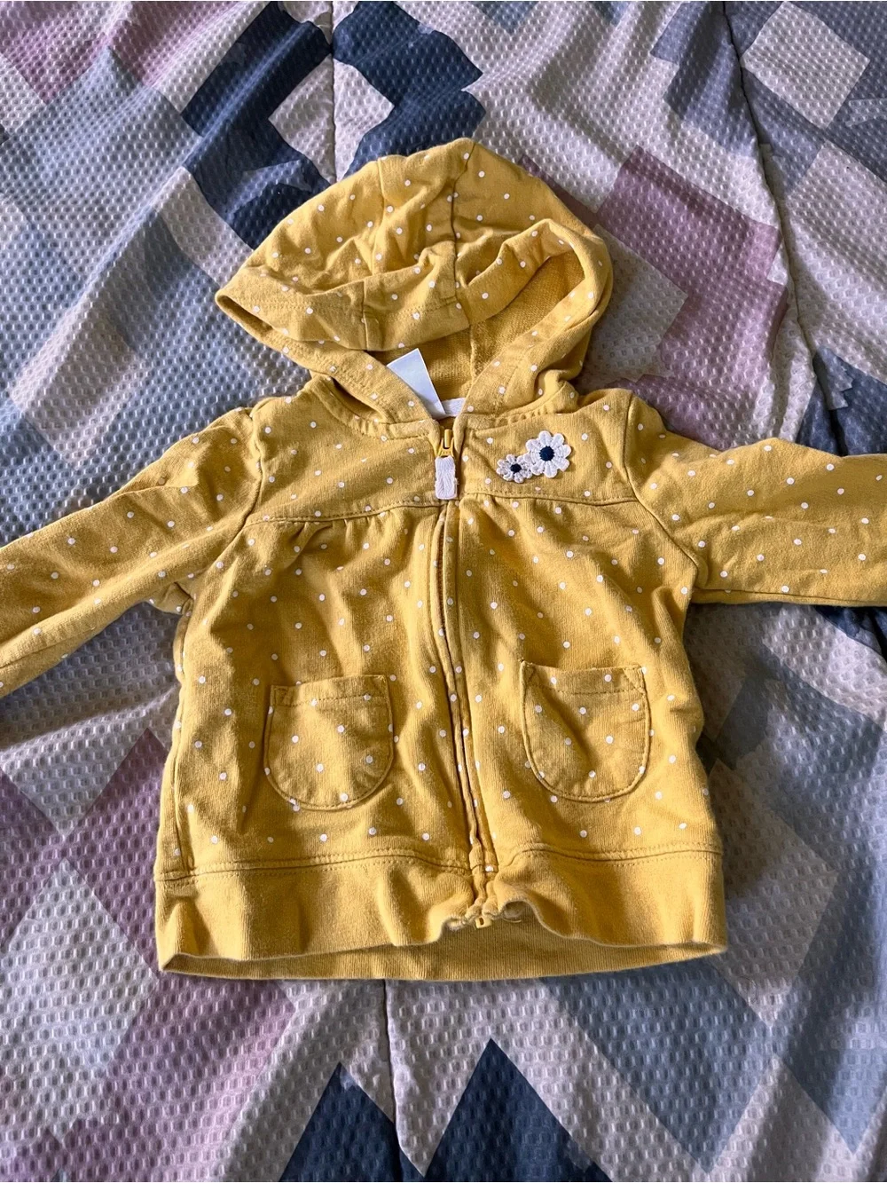 Carter's Yellow Polka Dot Hooded Zip-Up Jacket with Flower Applique